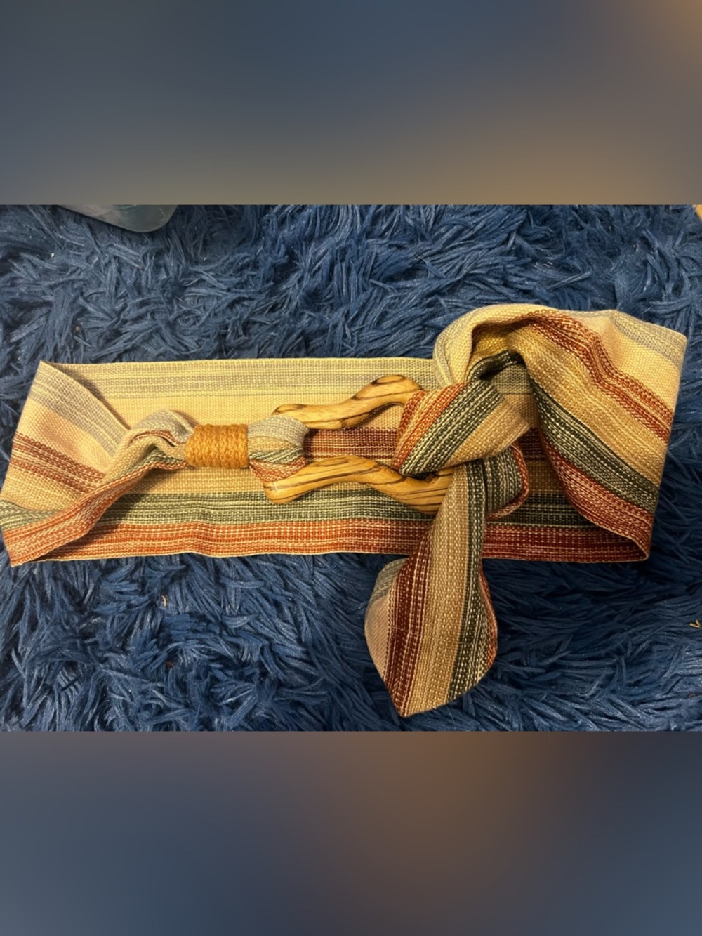 Striped hand crafted Woven Belt with Wooden Buckle